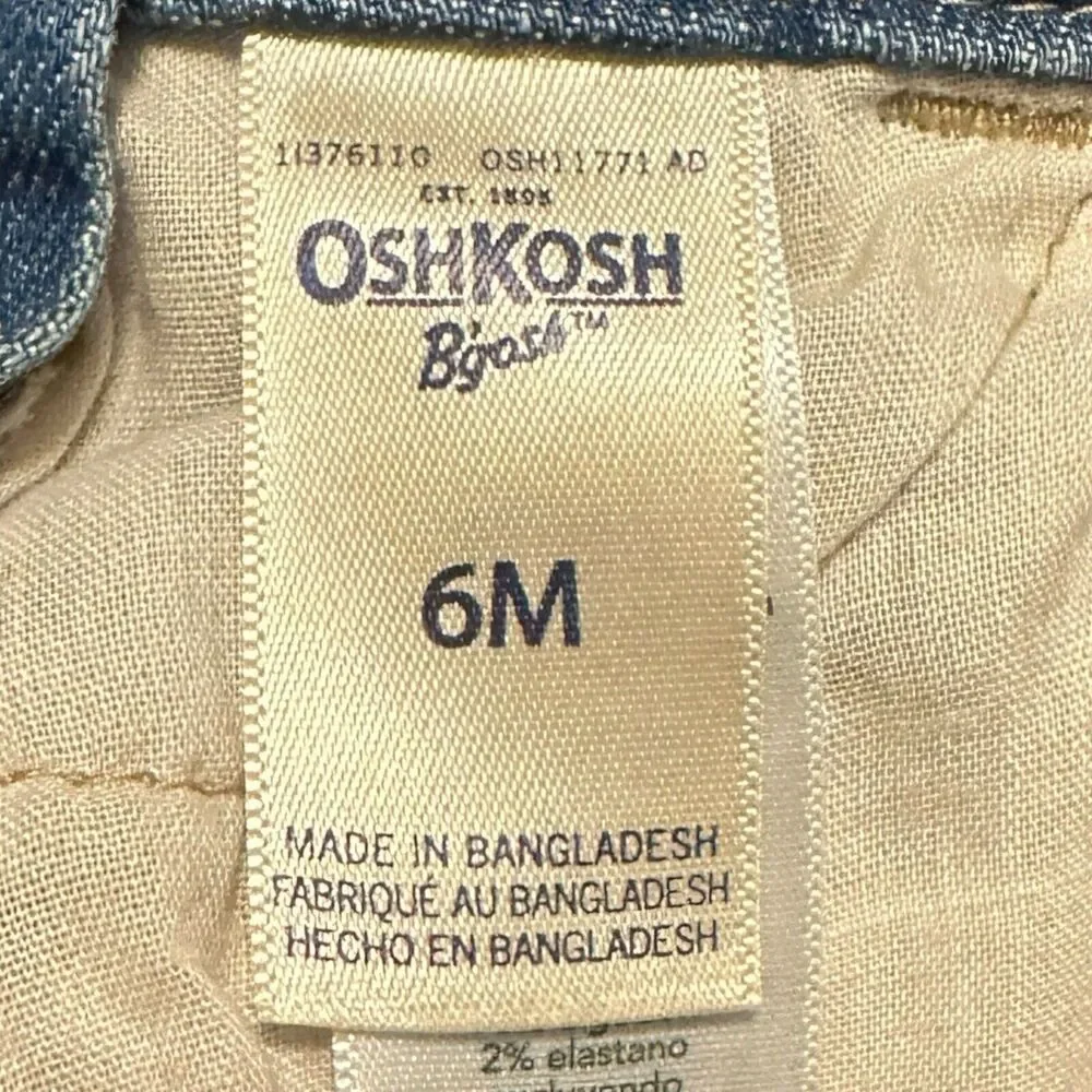 OshKosh Denim Short‎ Overalls Baby Girls 6M Floral Lace Trim Adjustable Straps